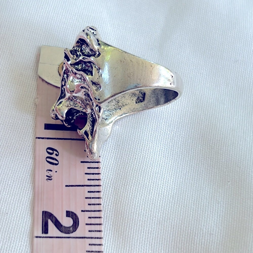 Silver Tone Roaring Lion Head Cocktail Ring Size 9 - Picture 7 of 7